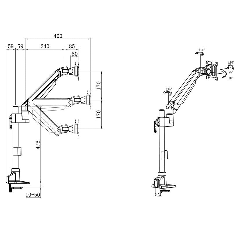 Light Gray Multibrackets M VESA Gas Lift Arm Basic Pole