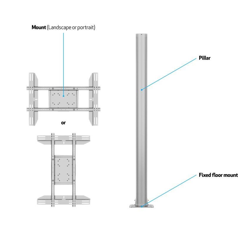 Light Gray Multibrackets M Display Stand 180 Single Silver w. Floormount