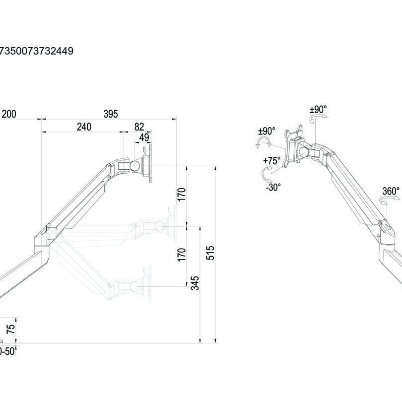 Lavender Multibrackets M VESA Gas Lift Arm Single Black HD