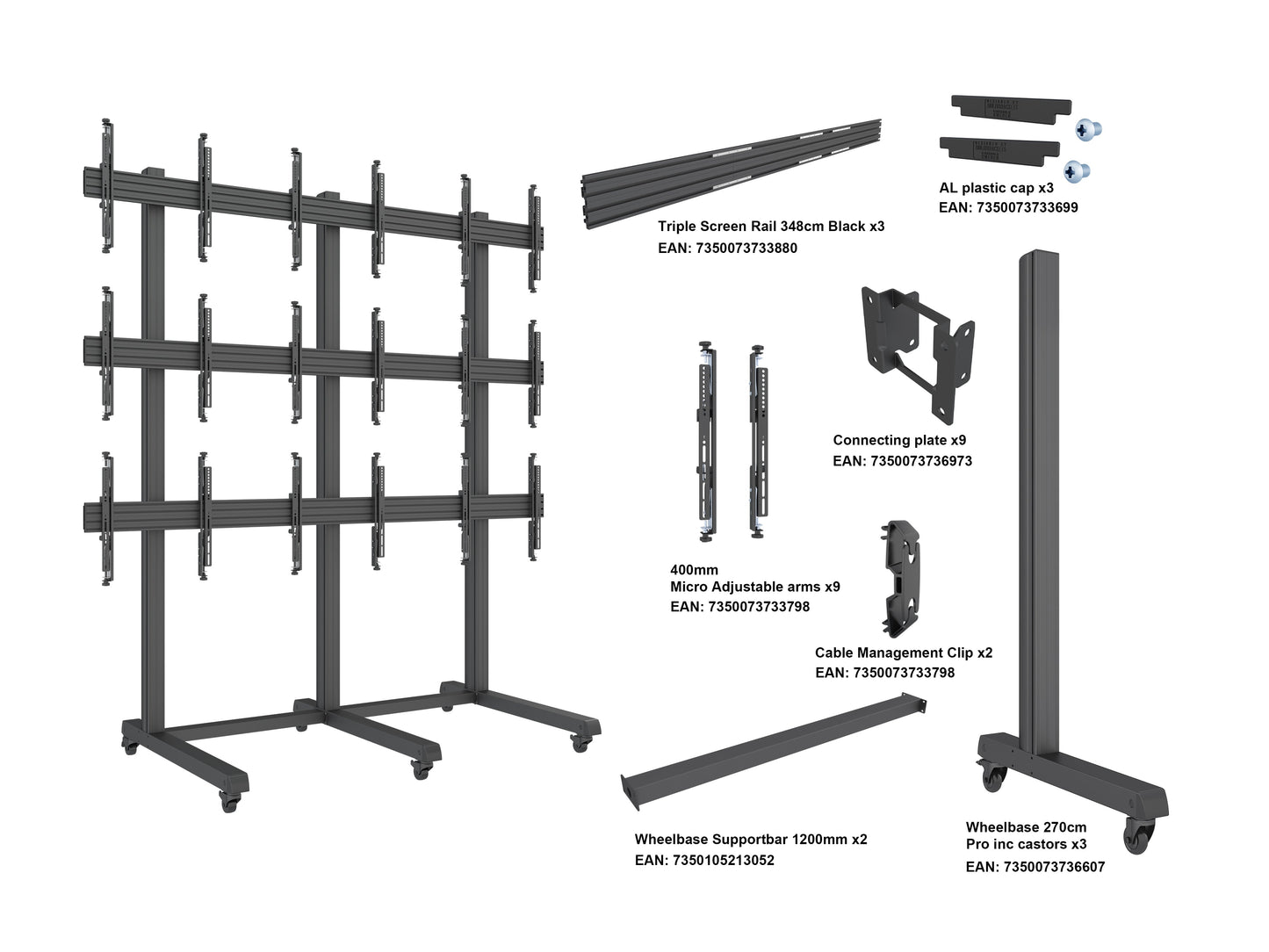 Dark Slate Gray Multibrackets M Pro Series Video Wall Stand 3x3 43-65" Black