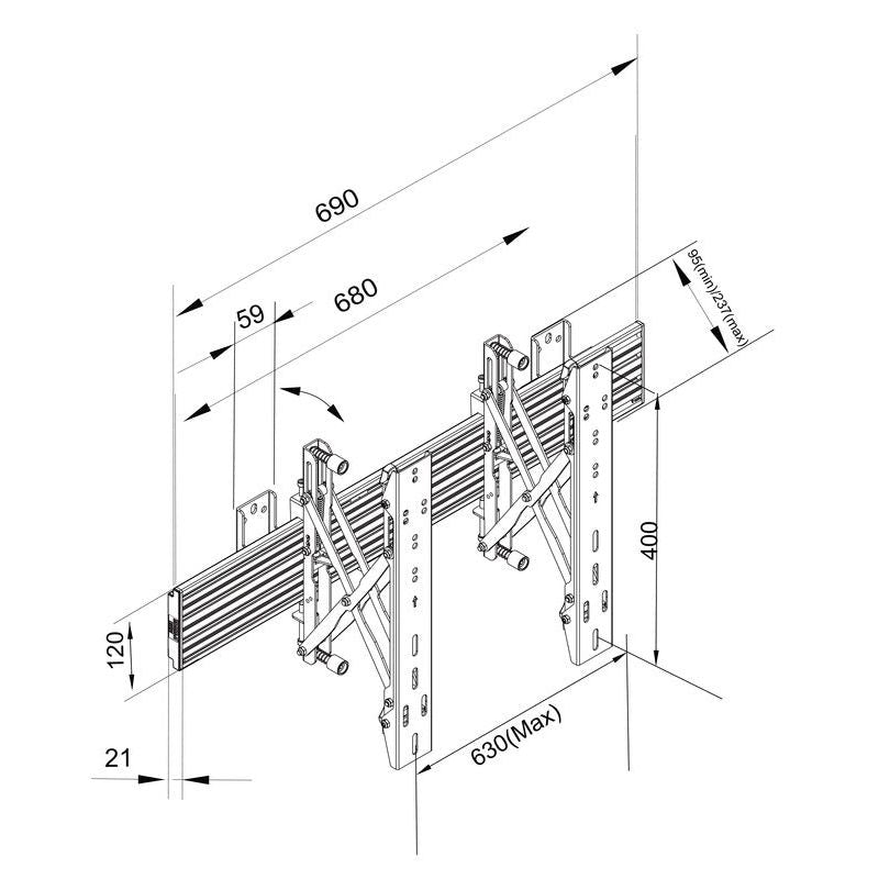 Light Gray Multibrackets M Wallmount Pro MBW1U Push In Pop Out Black