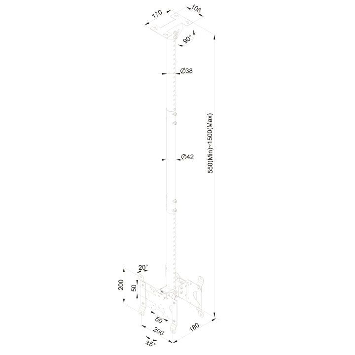 White Smoke Multibrackets M Public Ceilingmount Small Back to Back Black 1500
