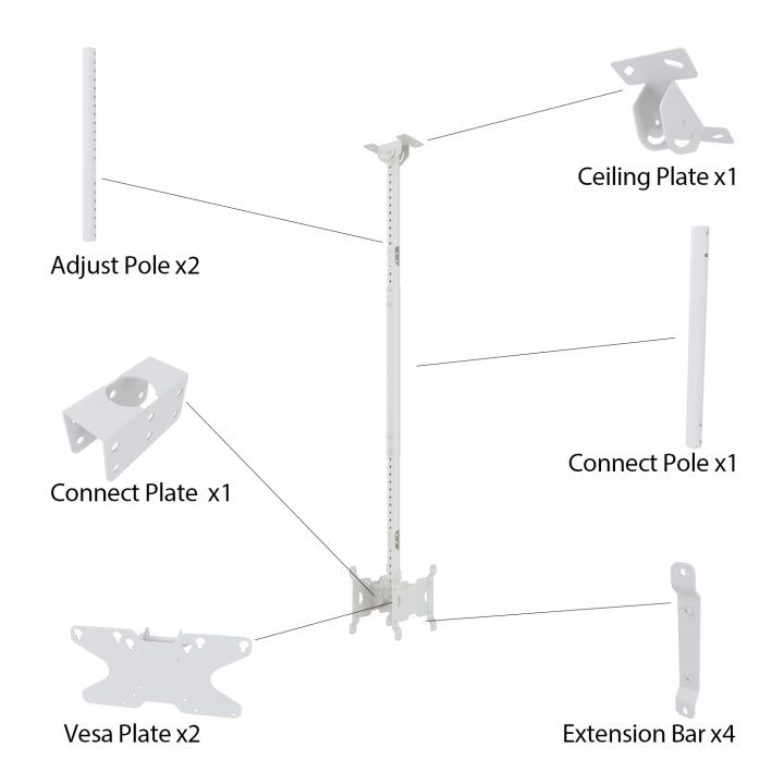 Light Gray Multibrackets M Public Ceilingmount Small Back to Back White 1500