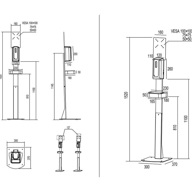 Black Multibrackets M Automatic Hand Sanitizer Floorstand