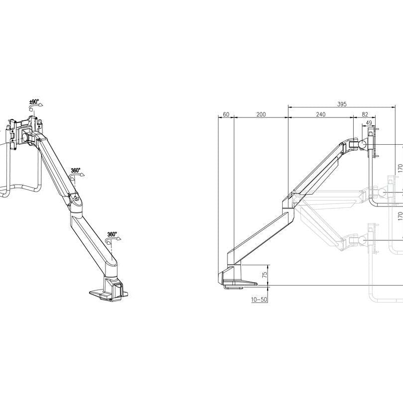 Dark Slate Gray Multibrackets M VESA Gas Lift Arm Single Silver w. handle