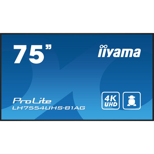 Dark Cyan Iiyama ProLite LH7554UHS-B1AG 75" 4K UHD Digital Signage 24/7 display with Android OS, FailOver & Intel® SDM slot