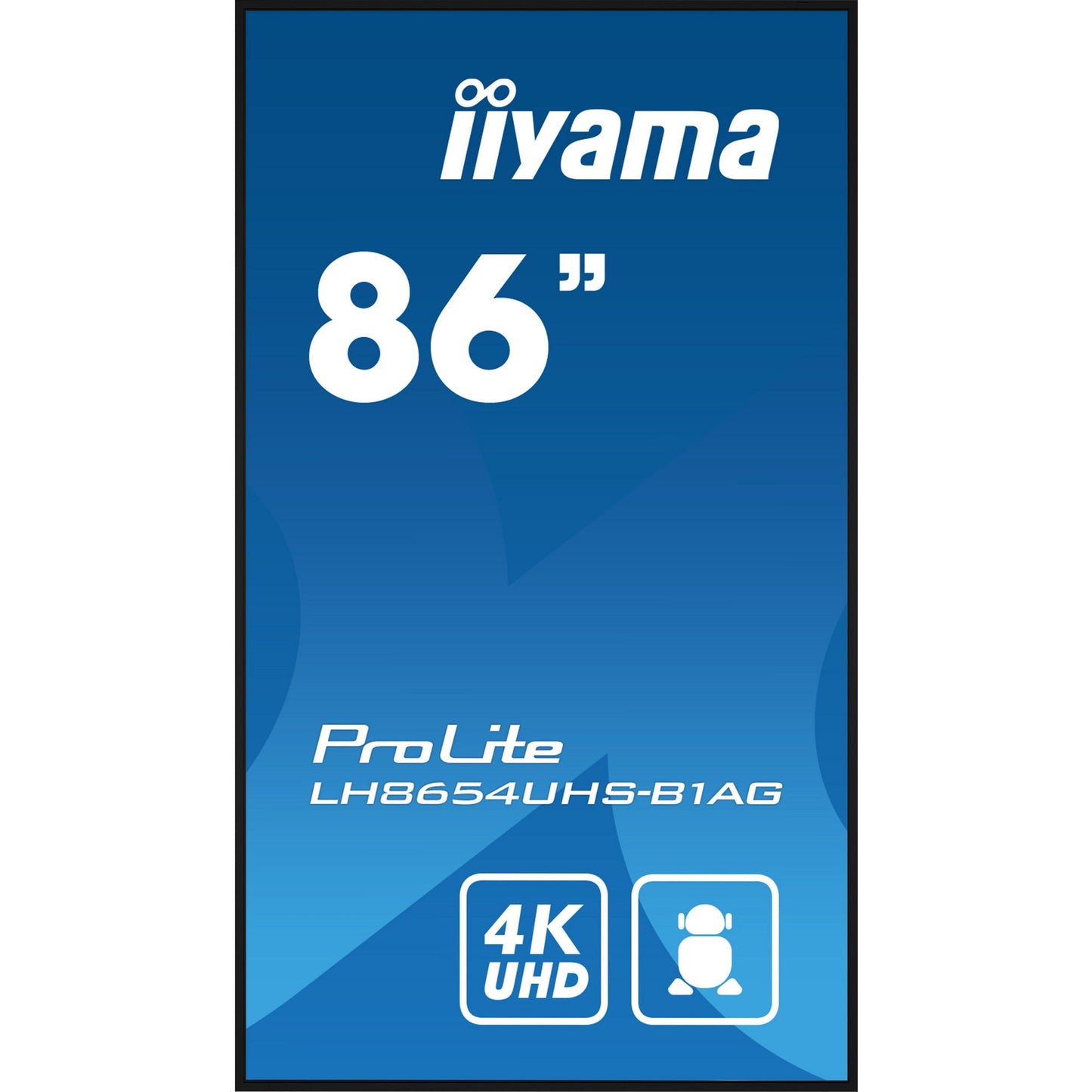 Dark Cyan Iiyama PROLITE LH8654UHS-B1AG 86" 4K UHD Professional Digital Signage 24/7 display featuring Android OS, FailOver and Intel® SDM slot