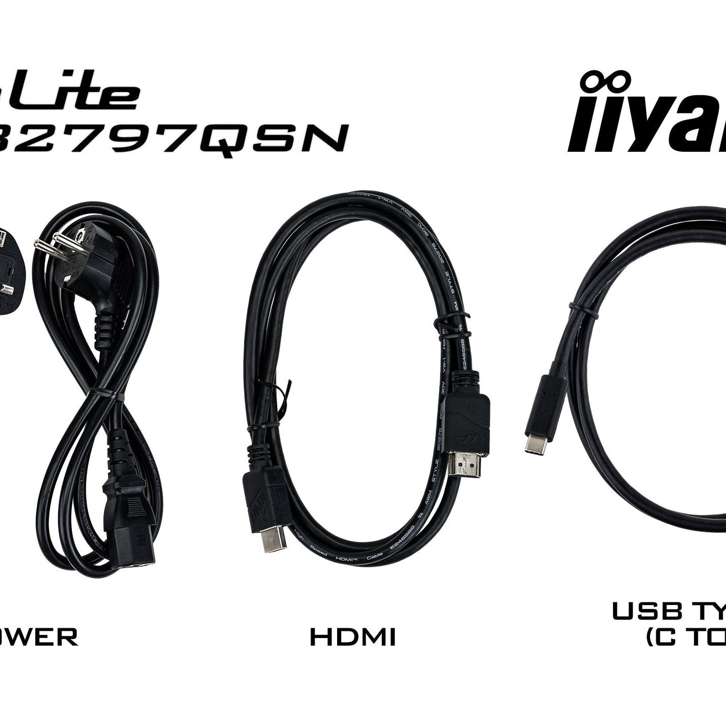 Black iiyama ProLite XUB2797QSN-W1 27" WQHD IPS Display with USB-C dock and RJ45 (LAN)