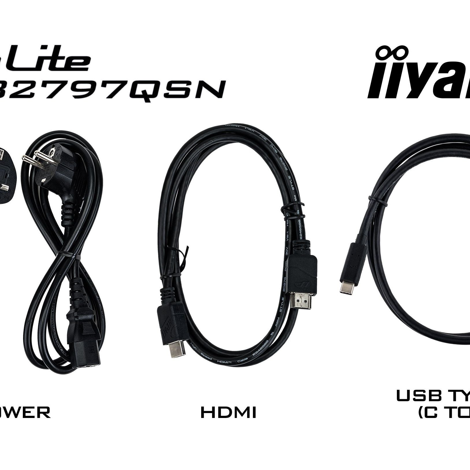 Black iiyama ProLite XUB2797QSN-W1 27" WQHD IPS Display with USB-C dock and RJ45 (LAN)