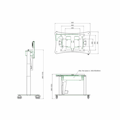 Dark Slate Gray iiyama Tip & Touch stand (motorized tip function) Height adjustment = 660-1320 mm