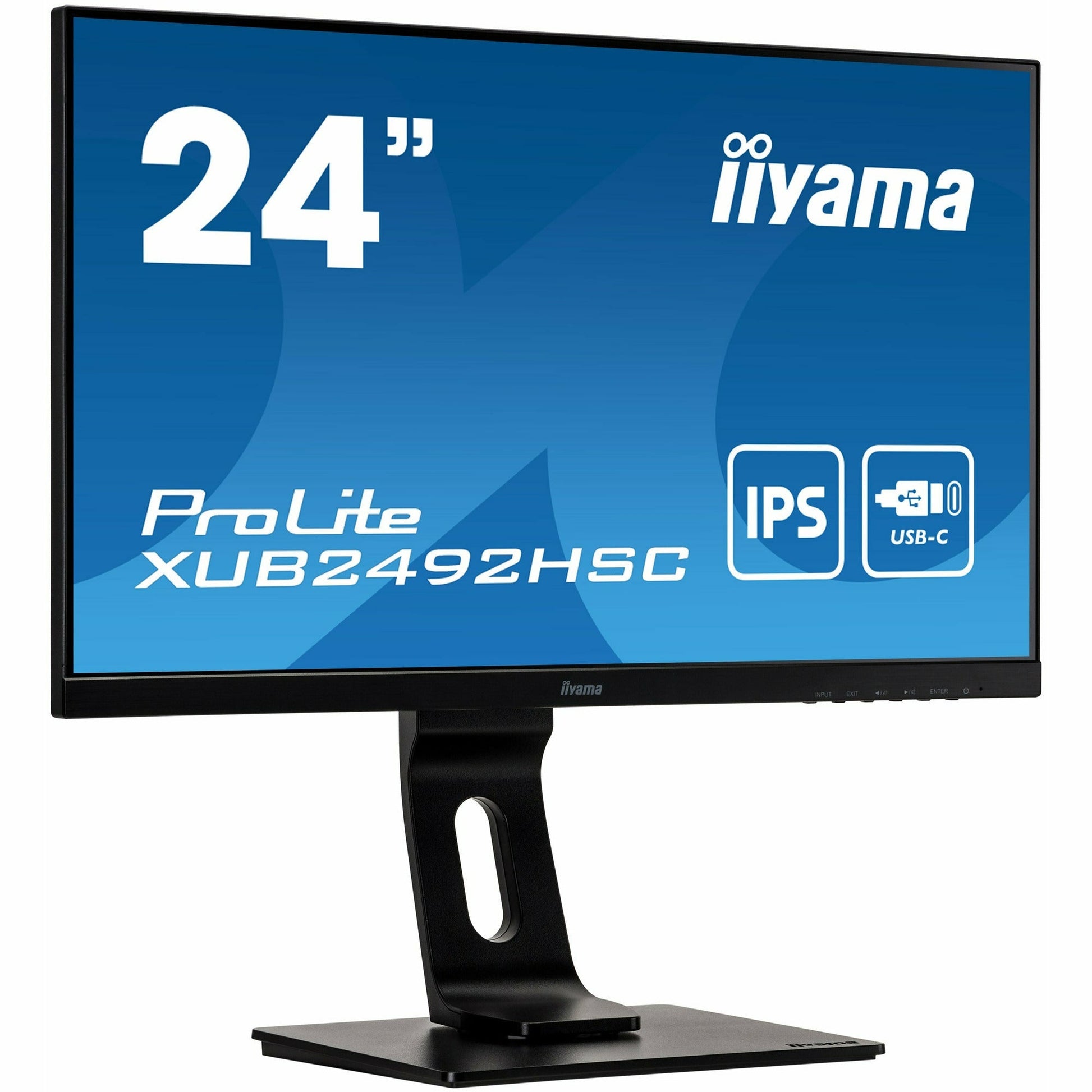 Dark Cyan iiyama XUB2492HSC-B1 24" IPS LCD USB-C Display with 65W Charging and Height Adjustable Stand