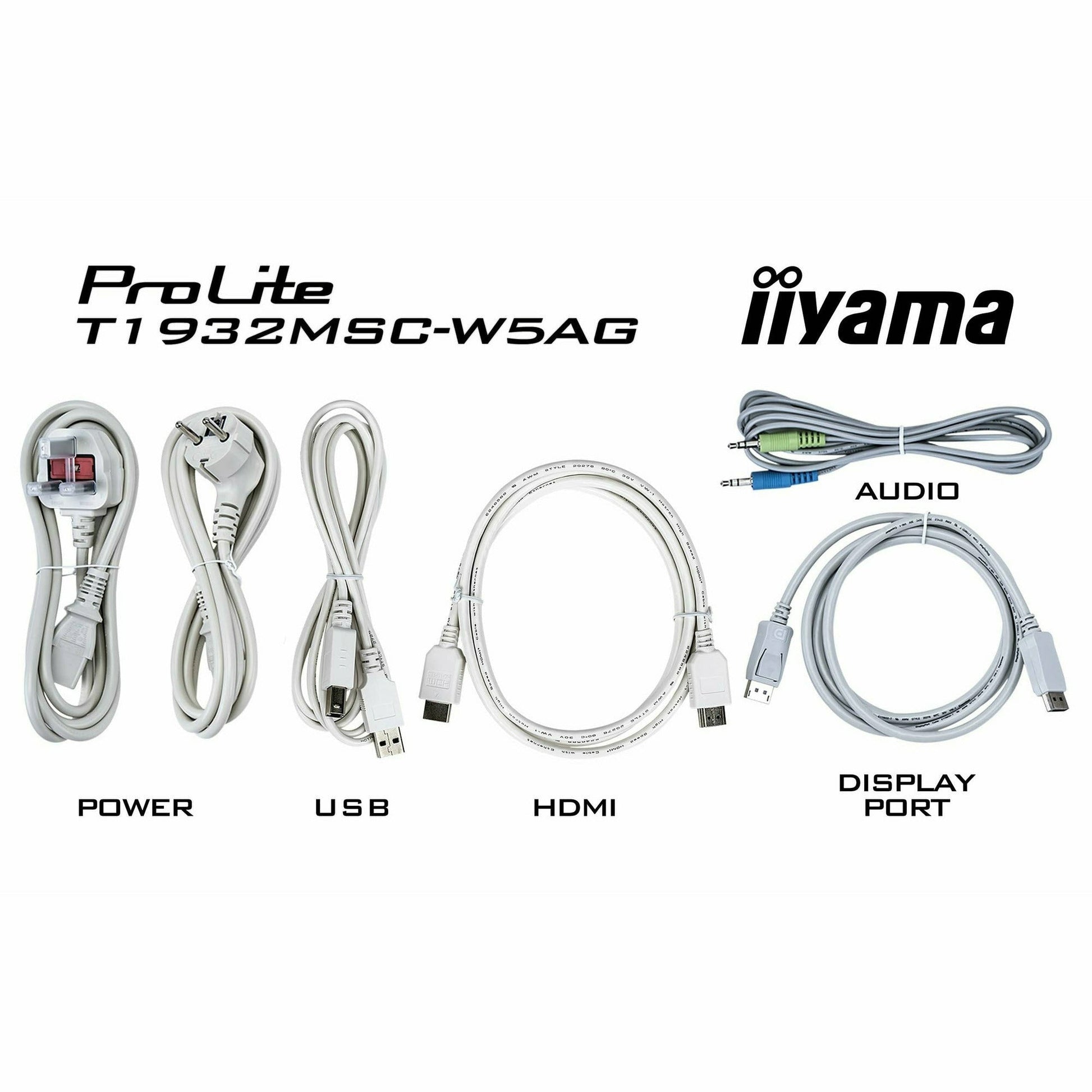 Light Gray iiyama ProLite T1932MSC-W5AG 19" IPS Touch Screen Display in White