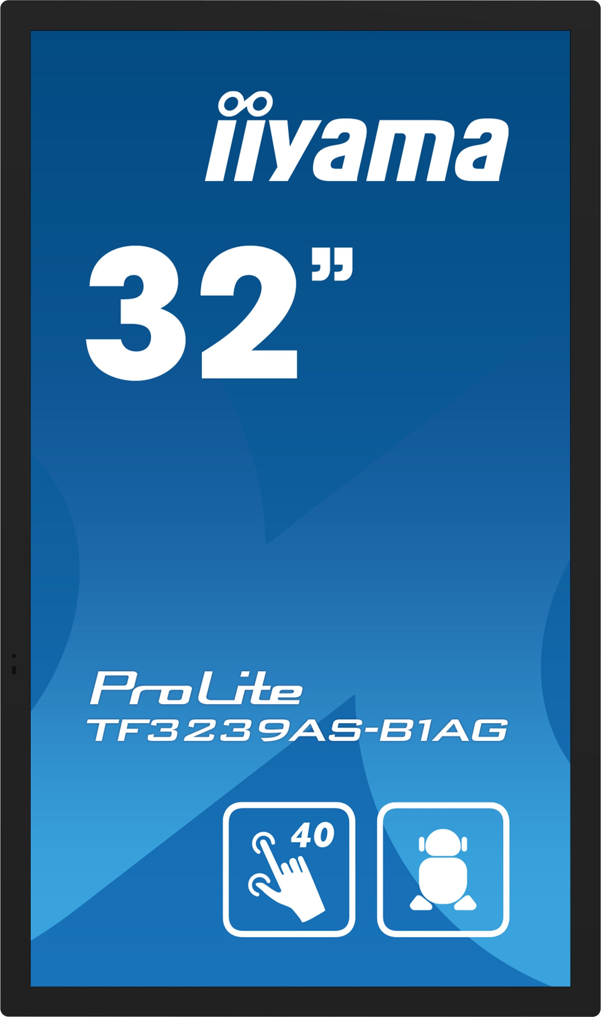 Dark Cyan iiyama TF3239AS-B1AG Signage Display Digital signage flat panel 80 cm (31.5") LED 500 cd/m² 2.4K Ultra HD Black Touchscreen Built-in processor Android 24/7