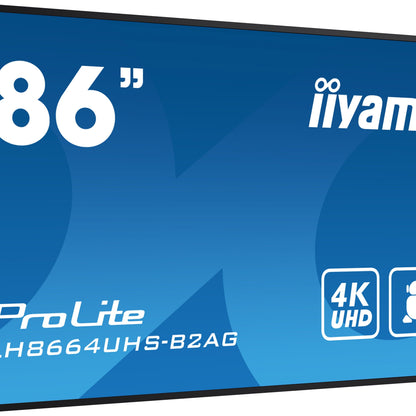 Dark Cyan iiyama LH8664UHS-B2AG Signage Display Digital signage flat panel 2.18 m (86") Wi-Fi 500 cd/m² 4K Ultra HD Black Built-in processor Android 24/7