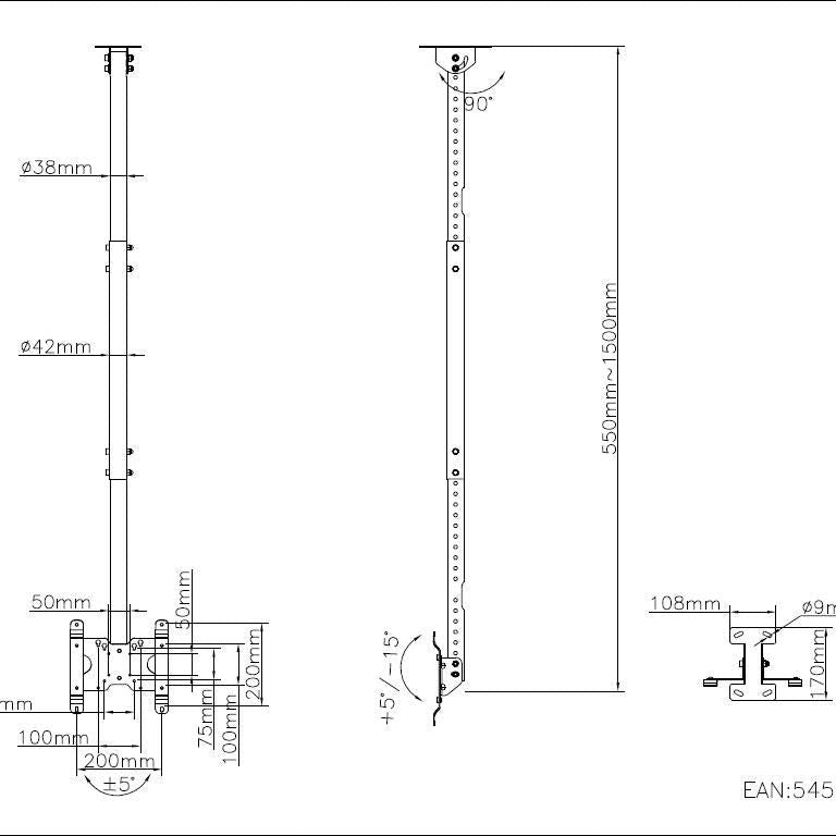 Lavender Multibrackets M Public Ceilingmount Small Single Black 1500