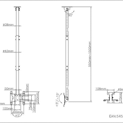 Lavender Multibrackets M Public Ceilingmount Small Single Black 1500