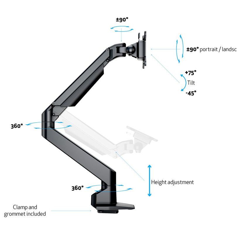 White Smoke Multibrackets M VESA Gas Lift Arm Single Black