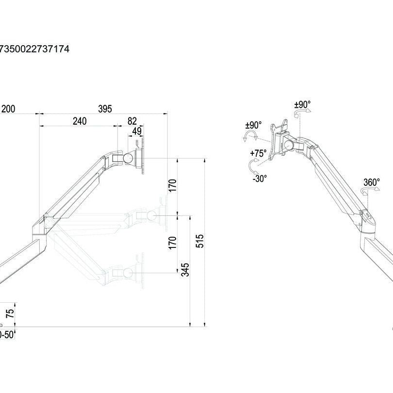 Lavender Multibrackets M VESA Gas Lift Arm Single Black
