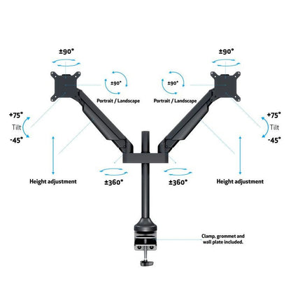 White Smoke Multibrackets M VESA Gas Lift Arm Dual Black