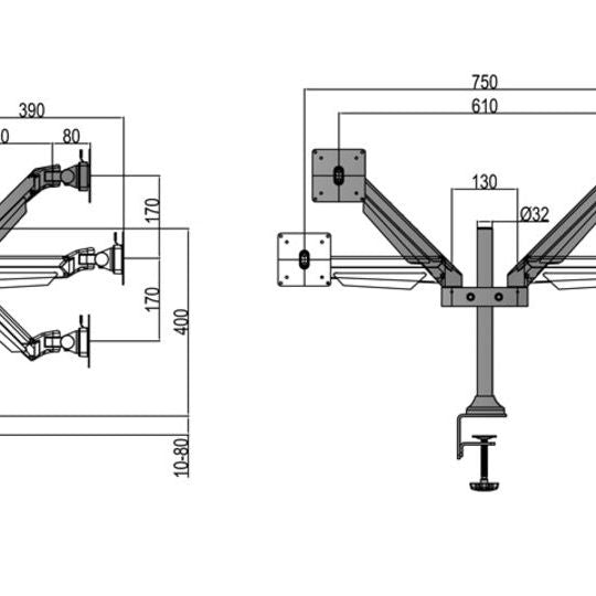 Gray Multibrackets M VESA Gas Lift Arm Dual Black