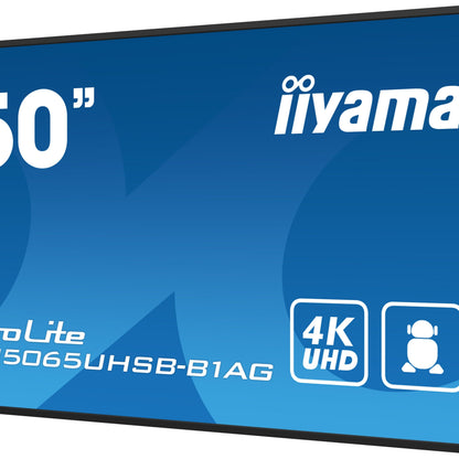 Dark Cyan iiyama LH5065UHSB-B1AG Signage Display Digital signage flat panel 125.7 cm (49.5") LCD Wi-Fi 800 cd/m² 4K Ultra HD Black Built-in processor Android 11 24/7