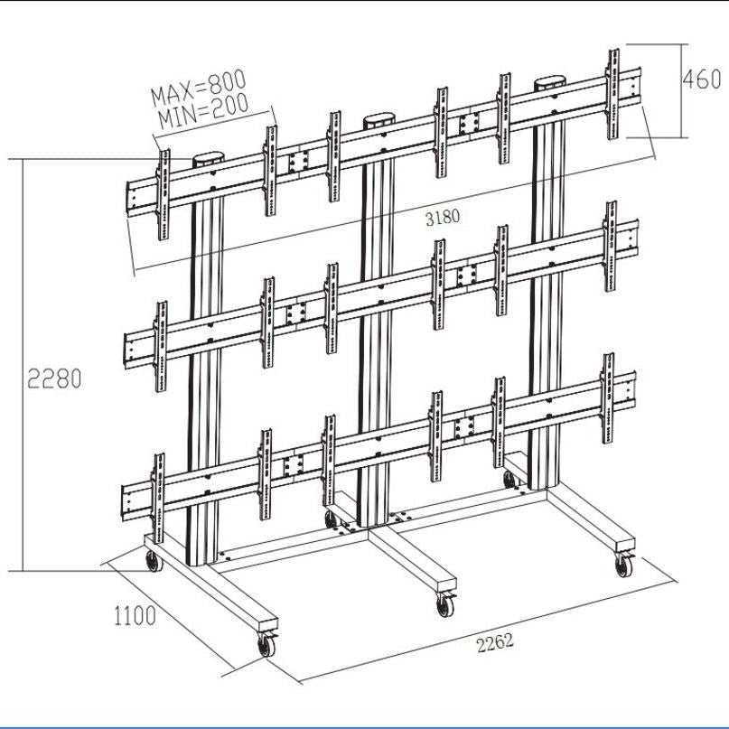 Dark Slate Gray Multibrackets M Public Video Wall Stand 9-Screens 40-55" Black