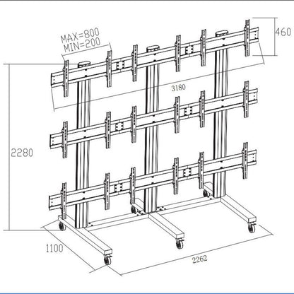 Dark Slate Gray Multibrackets M Public Video Wall Stand 9-Screens 40-55" Black