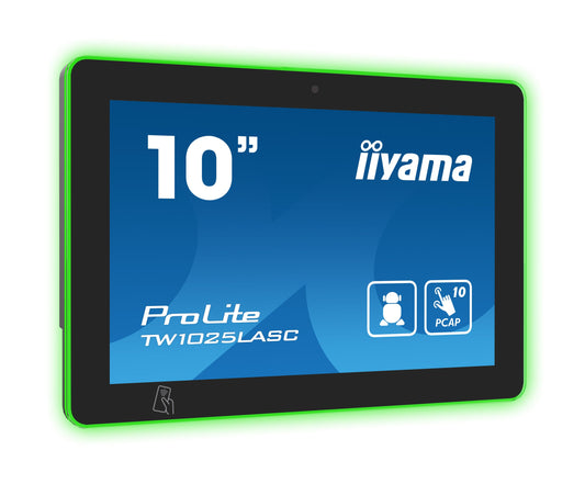 Dark Cyan iiyama TW1025LASC-B1PNR Signage Display Kiosk design 25.6 cm (10.1") LED Wi-Fi 450 cd/m² HD Black Touchscreen Built-in processor Android 24/7