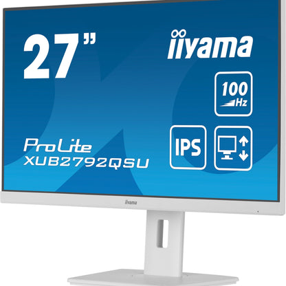 Dark Cyan iiyama ProLite XUB2792QSU-W6 27” WQHD IPS technology panel with USB hub and 100Hz refresh rate and 150mm height adjustable stand