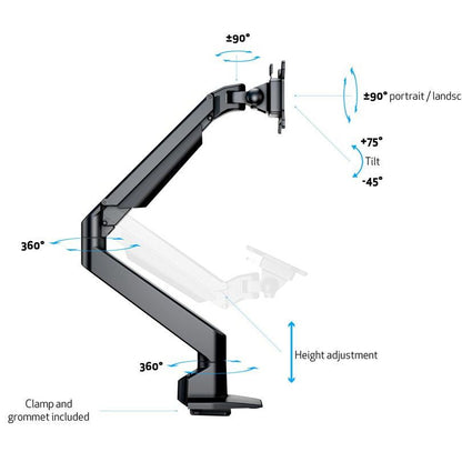 White Smoke Multibrackets M VESA Gas Lift Arm Single Black HD