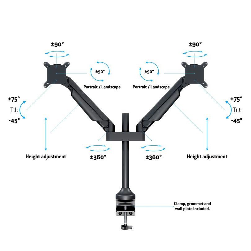 White Smoke Multibrackets M VESA Gas Lift Arm Dual Black HD