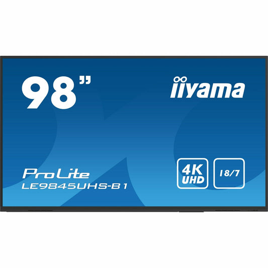 Dark Cyan iiyama ProLite LE9845UHS-B1 98’’ 4K UHD Professional Signage Display, featuring Android OS, 18/7 Operation, E-Share / ScreenShare, Landscape Only