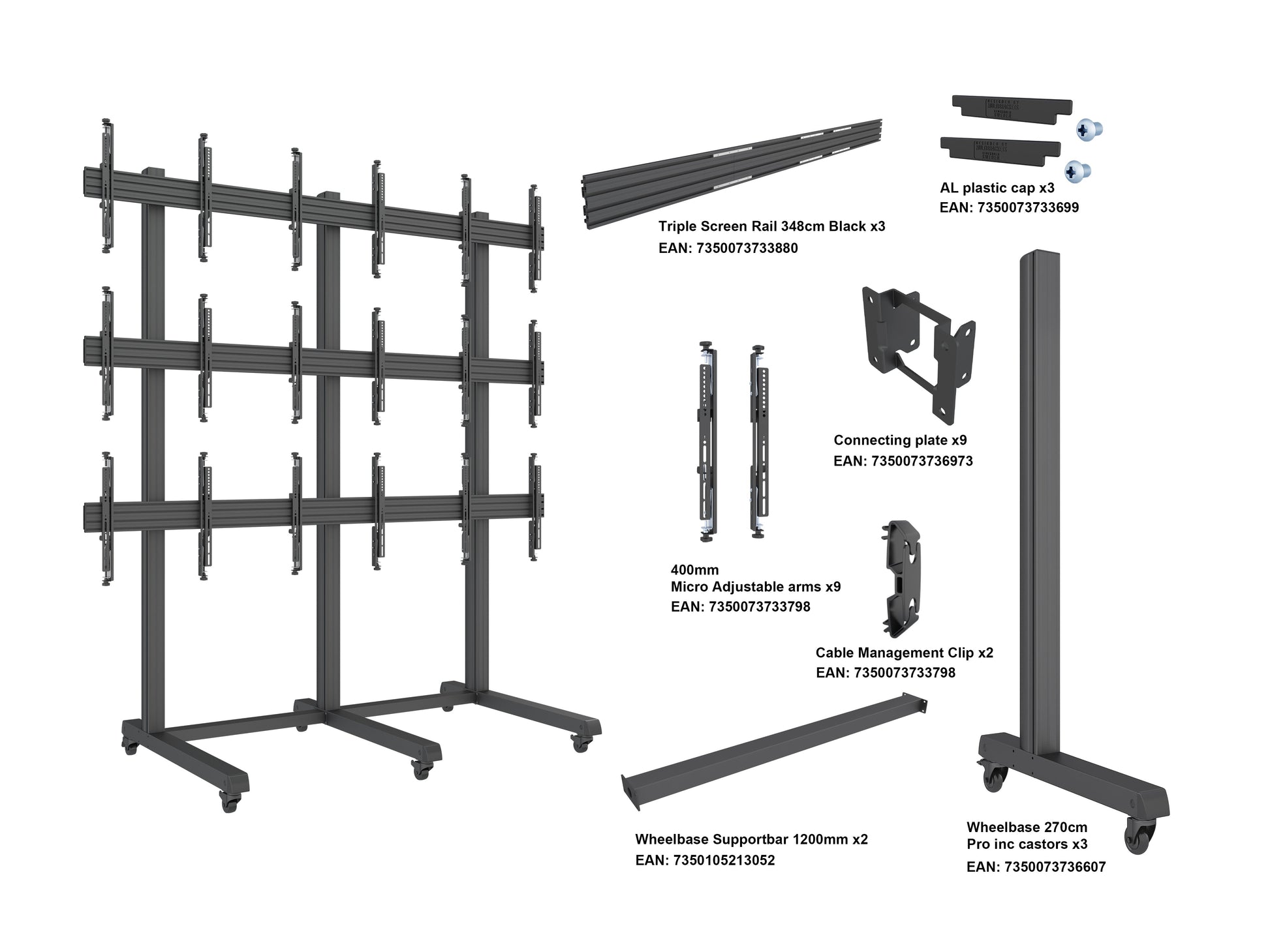 Dark Slate Gray Multibrackets M Pro Series Video Wall Stand 3x3 43-65" Black