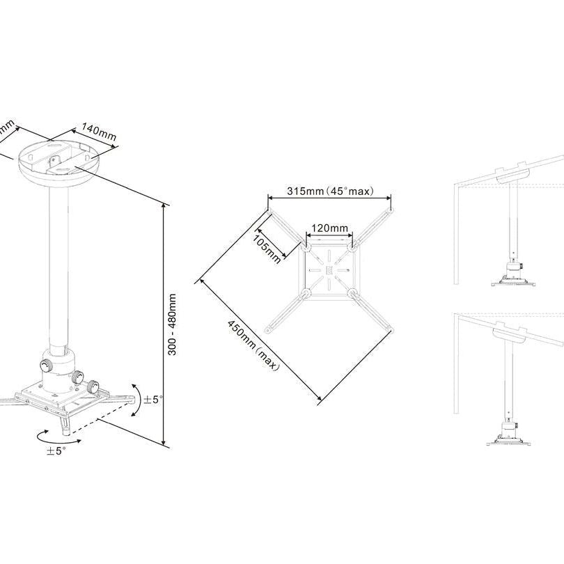 Lavender Multibrackets M Universal Projector Ceiling Mount 300-480 with Finetune