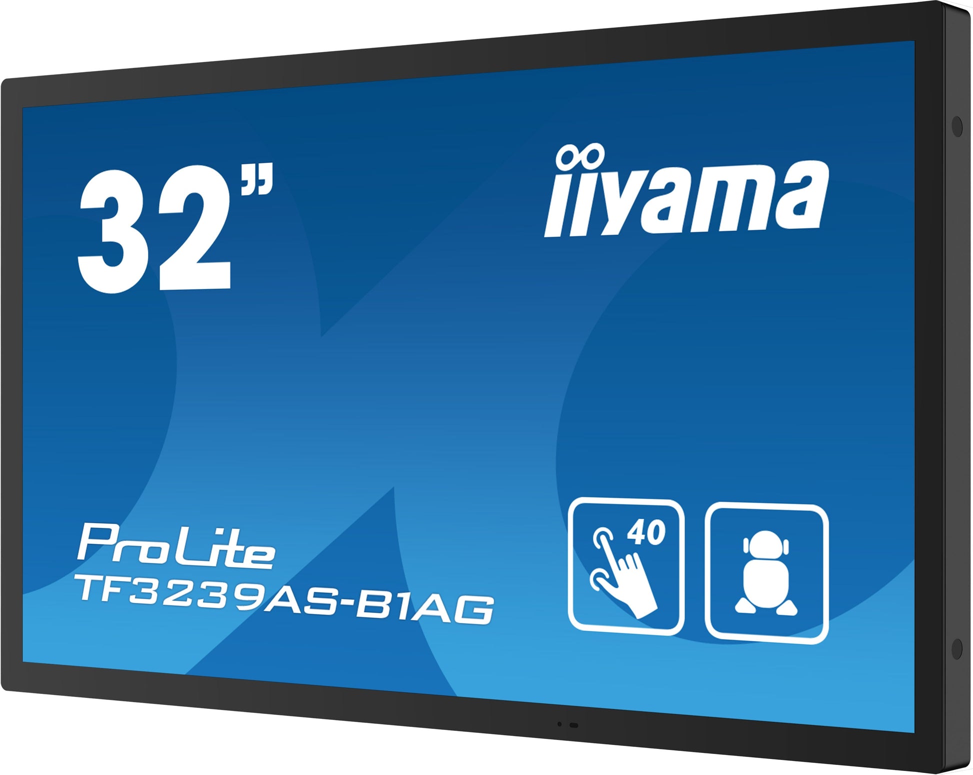 Dark Cyan iiyama TF3239AS-B1AG Signage Display Digital signage flat panel 80 cm (31.5") LED 500 cd/m² 2.4K Ultra HD Black Touchscreen Built-in processor Android 24/7