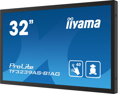Dark Cyan iiyama TF3239AS-B1AG Signage Display Digital signage flat panel 80 cm (31.5") LED 500 cd/m² 2.4K Ultra HD Black Touchscreen Built-in processor Android 24/7