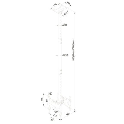 White Smoke Multibrackets M Public Ceilingmount Small Back to Back Black 1500