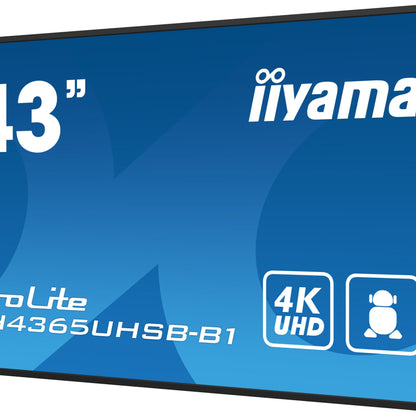 Dark Cyan iiyama LH4365UHSB-B1 Signage Display Kiosk design 108 cm (42.5") LED Wi-Fi 800 cd/m² 4K Ultra HD Black Built-in processor Android 11 24/7
