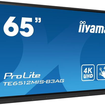 Dark Cyan iiyama TE6512MIS-B3AG Signage Display Kiosk design 165.1 cm (65") LCD Wi-Fi 400 cd/m² 4K Ultra HD Black Touchscreen Built-in processor Android 11 24/7