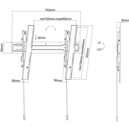 Light Gray Multibrackets M VESA Wallmount Super Slim Tilt 600 MAX