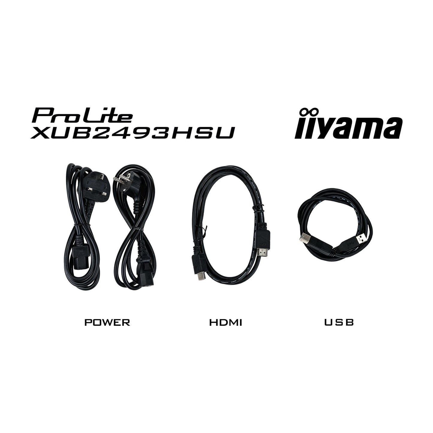 Black iiyama ProLite XUB2493HSU-B6 24" Full HD LED Display with Height Adjust Stand