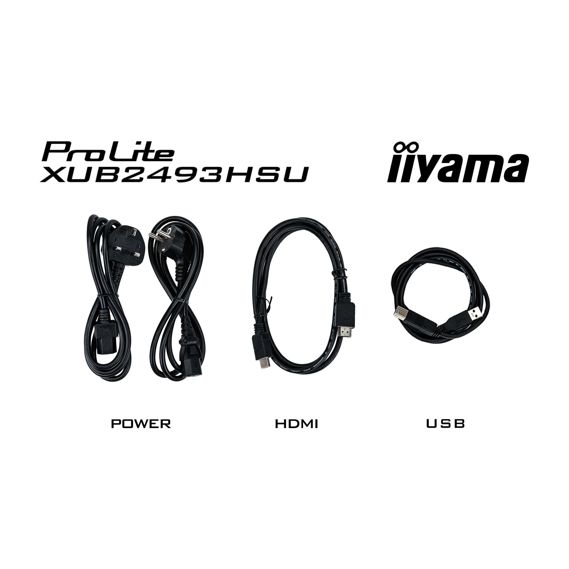 Black iiyama ProLite XUB2493HSU-B6 24" Full HD LED Display with Height Adjust Stand
