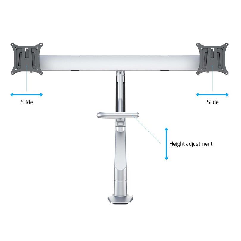 Light Gray Multibrackets M VESA Gas Lift Arm w. Duo Crossbar 2 Silver