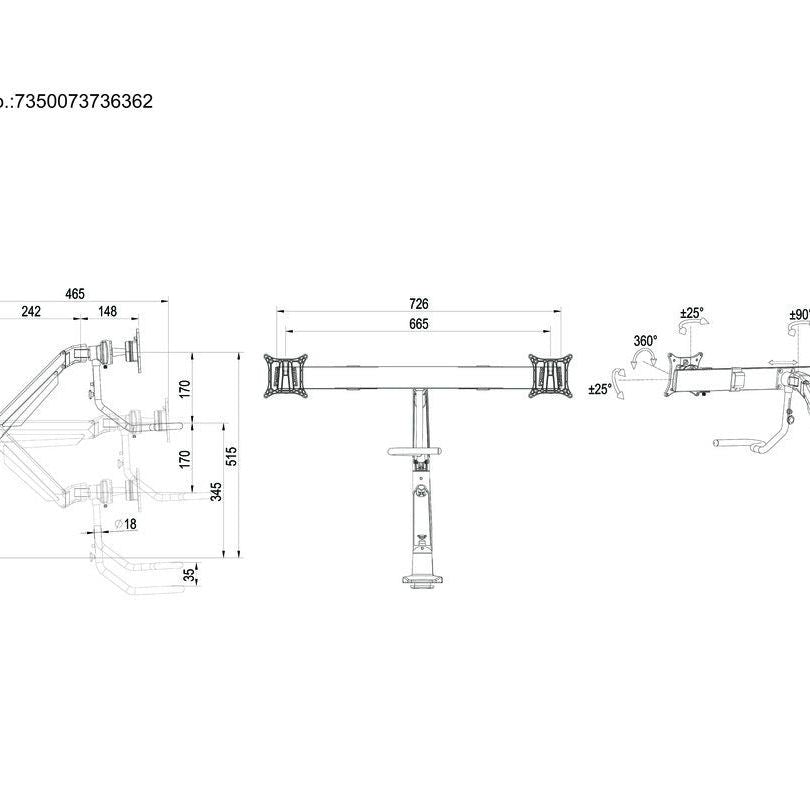 Lavender Multibrackets M VESA Gas Lift Arm w. Duo Crossbar 2 Silver
