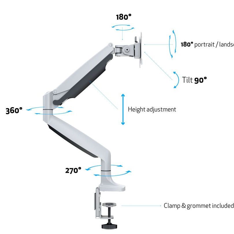 Light Gray Multibrackets M Deskmount Gas Spring Single White