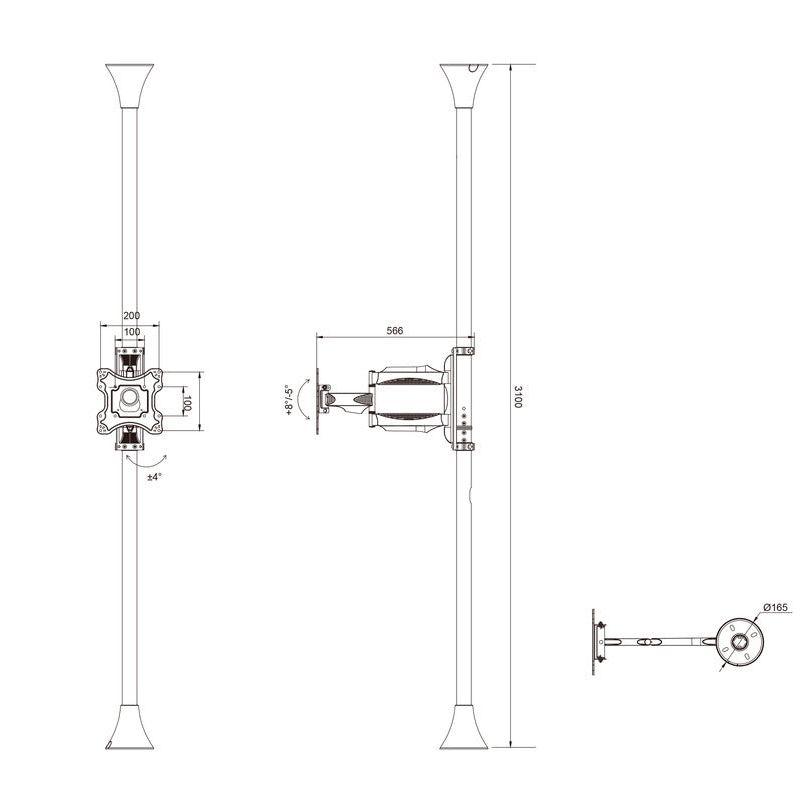 Light Gray Multibrackets M Floor to Ceiling Mount Pro MBFC1F, VESA200