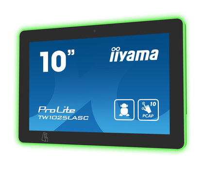 Dark Cyan iiyama TW1025LASC-B1PNR Signage Display Kiosk design 25.6 cm (10.1") LED Wi-Fi 450 cd/m² HD Black Touchscreen Built-in processor Android 24/7
