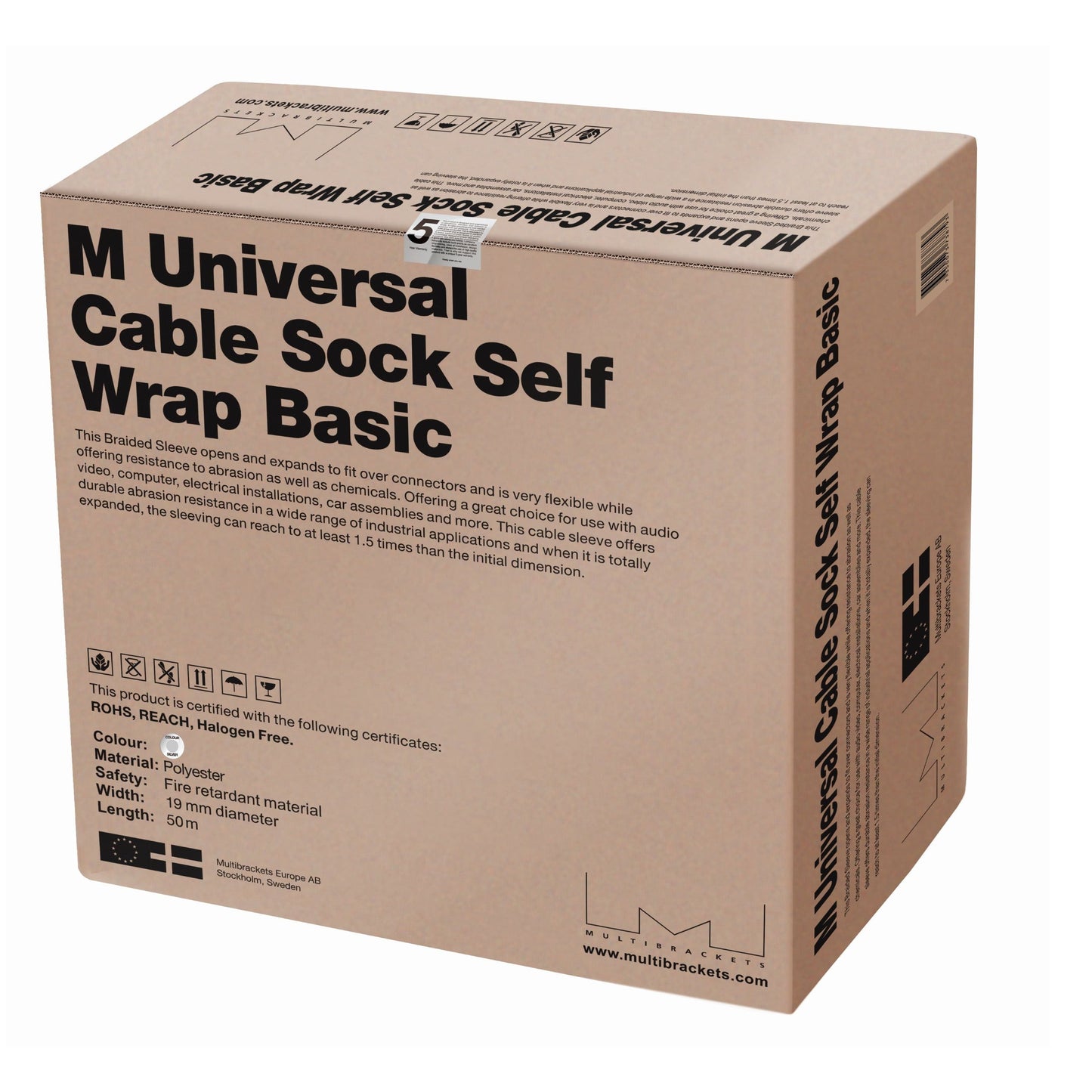 Rosy Brown Multibrackets M Universal Cable Sock Self Wrap Basic 19mm Silver 50m
