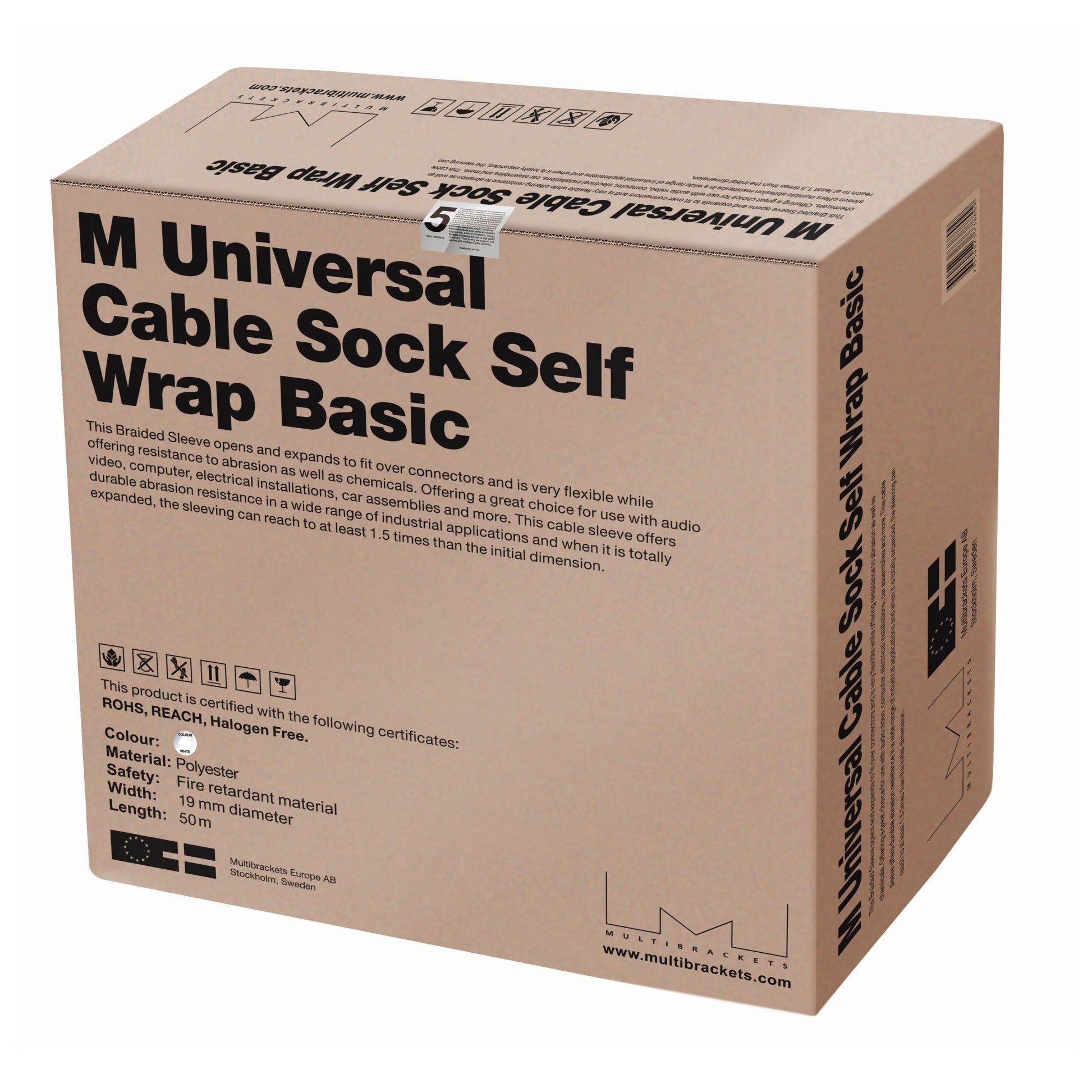 Rosy Brown Multibrackets M Universal Cable Sock Self Wrap Basic 19mm White 50m