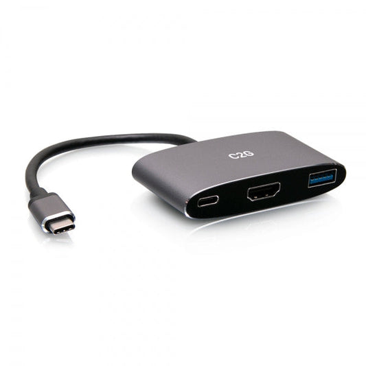Light Slate Gray C2G USB-C 3-in-1 Mini Dock with HDMI, USB-A, and USB-C Power Delivery up to 100W - 4K 60Hz